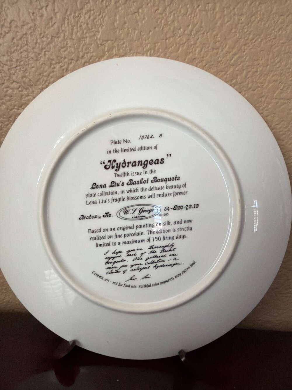 1992 Lena Liu Basket Bouquets W.S. George Set of 11 Collector Plates Missing #11 - Picture 13 of 15